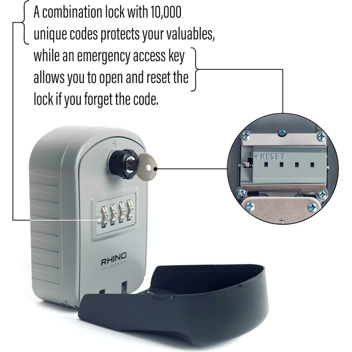 Сейф для ключів Rhino Lock Kombi настінний з кодовим замком та доступом за допомогою ключа - сірий (Pro)