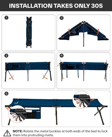 Розкладне ліжко Sportneer для кемпінгу та відпочинку на природі (199x73 см, блакитне)