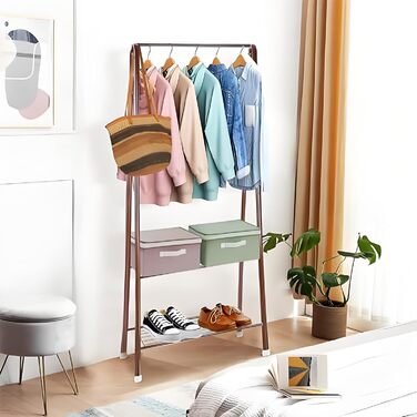 Стійка для одягу на колесах, Clothes Rack - міцна конструкція, стійка для зберігання одягу (колір: кавовий)