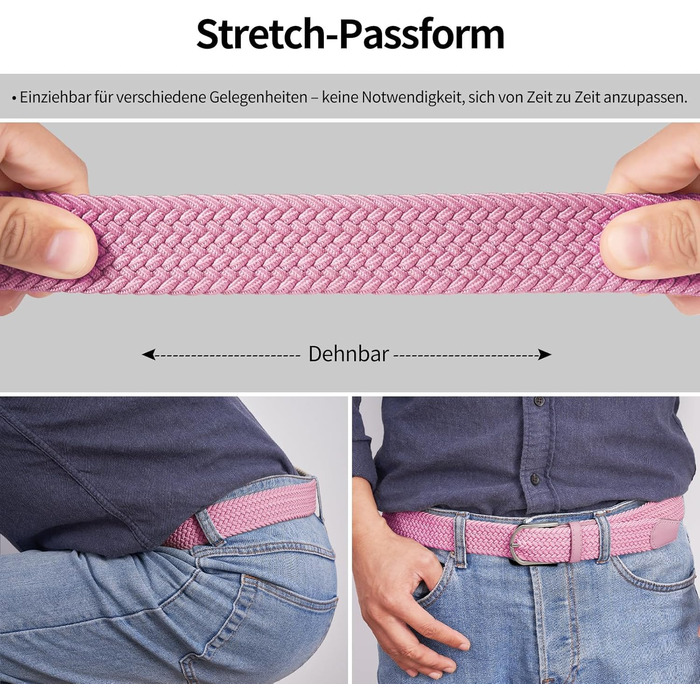 Жіночий/Чоловічий тканинний ремінь Tangchao з еластичною плетінням, 3.3 см, довжина 90-135 см, рожевий
