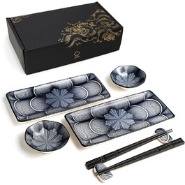 Набір для суші Elush: 2 тарілки, 2 миски для соусу, 2 пари паличок, 2 підставки, кераміка, японський стиль