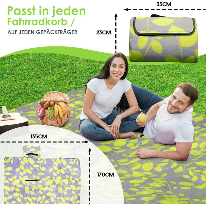 Плед для пікніка Heimtexland XL водонепроникний 200x200 см, синій в смужку. Килимок для пляжу, кемпінгу, фестивалів. З ручкою, складаний, пральний.