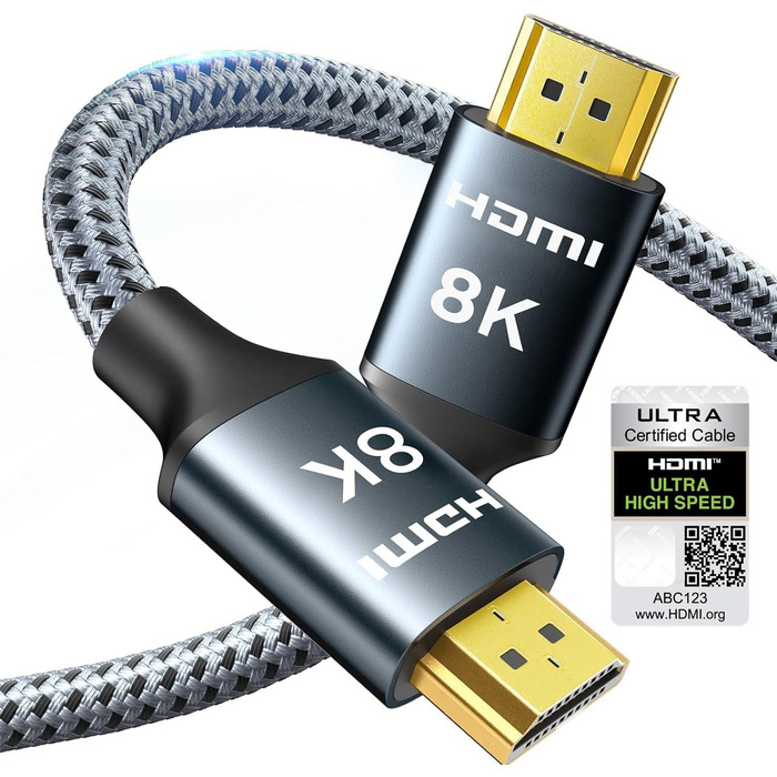 ARISKEEN HDMI 2.1 Кабель 2м: 8K, 48Gbps, Nylon, сумісний з PS5, TV, монітором