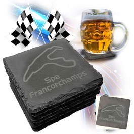 Nürburgring Coasters for Drinks, 6-Piece Set - Slate Coasters, for Home and Dining Room, Decoration, Racing Fans (Spa Francorchamps)