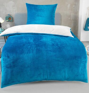 DreamHome Зимова двостороння плюшева постільна білизна 135x200 Nicky-Teddy Cashmere Touch Coral Fleece ковдра + наволочка 80x80, колір: (Petrol-cremeweiß)
