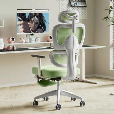 Ергономічне крісло для офісу Musso E600SE з регульованою поперековою підтримкою, 3D-підлокітниками та підголівником, з підніжкою, для жінок, захист спини, зелене
