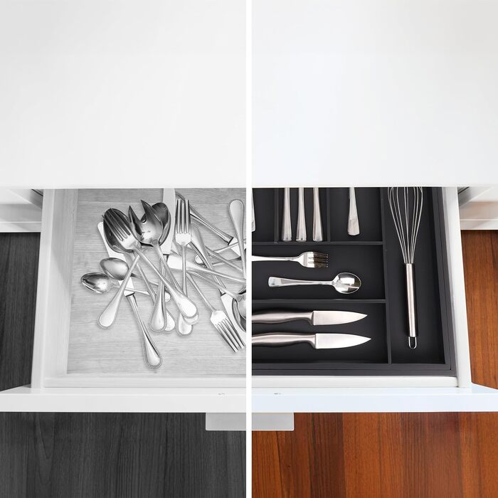 Relaxdays Cutlery Box Extendable, Bamboo, HBT 6.5 x 35-58 x 43.5 cm, 6-8 Compartments, Cutlery Insert for Drawer, black