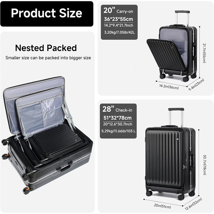 Набір валіз Sea Choice 2 шт. з жорстким корпусом: Trolley, валіза, багаж, легкий, для подорожей, PC, Rollkoffer, 4 колеса, TSA замок, тримач для напоїв, 55/78 см, зелений