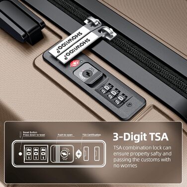 Набір валіз SHOWKOO 3 шт. з жорсткою обшивкою, розширюваний, з TSA замком, 4 колеса (M, L, XL) - Колір: Champagner