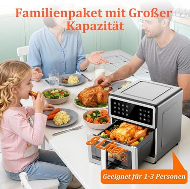 Аерофритюрниця 12л 2 камери 2600W Airfryer XXL срібна - багатофункціональна фритюрниця з верхнім та нижнім нагріванням, вікном та підсвіткою