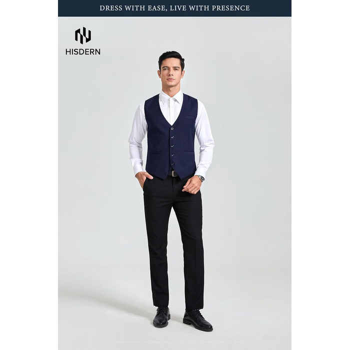 Чоловіча жилетка HISDERN для весілля та свят, бавовна, однотонна, темно-синя