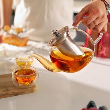 Скляна чайниця CNGLASS 600мл/20.3oz з ситом, стійка до плити, для листового та квіткового чаю
