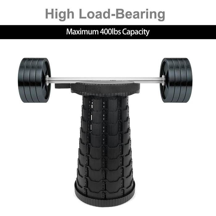 Крісло-телескоп для кемпінгу, регулювання висоти 6-45 см, вантажопідйомність 181 кг, портативне з ремінком для перенесення (Чорний, 2 шт.)