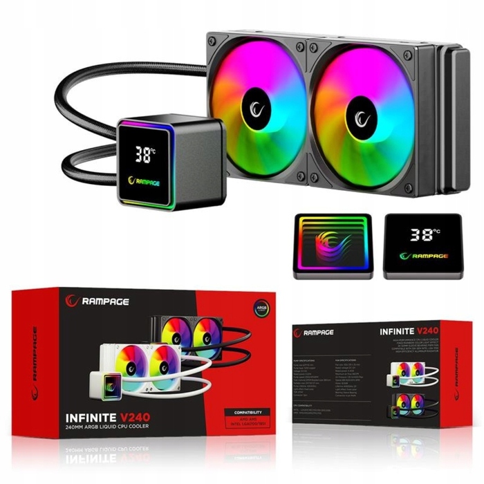Система рідкого охолодження Rampage INFINITE V240 240мм ARGB з індикатором температури, білий
