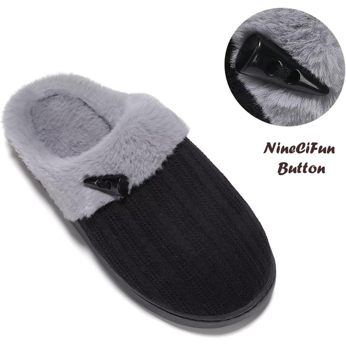 Домашні тапочки для жінок NineCiFun з меморі-піною, м'які, для дому та вулиці, з антиковзкою підошвою, з теплим плюшевим підкладкою, сірі (світло-сірі) (44/45 EU, чорний/сірий)