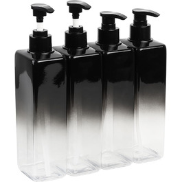 4 флакони для шампуню, мила та гелю для душу, 500 мл, з дозатором, наклейки, градієнт чорного кольору