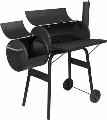 Charcoal Grill Smoker Charcoal Grill Cart 2 Chambers with Wheels Handle Stand Grill Barbecue Grill for BBQ Garden Camping Balcony, Black