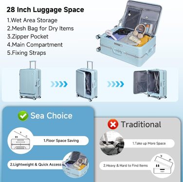 Набір валіз Sea Choice 2 в 1: Trolley 55/78 см, легкі, з TSA замком та тримачем для напоїв, зелений