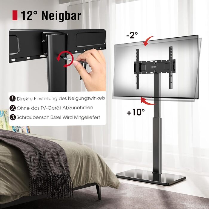 AOKCOS Adjustable TV Stand Base - Tilting & Swivel, Height 1350mm, for 32-70 inch TVs, VESA 400x400, 40kg Max Load (White/Black)