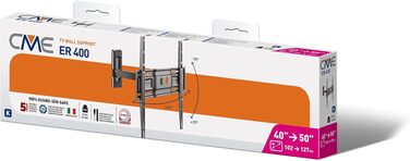 Настінний кронштейн для ТБ Meliconi CME ER 400 (чорний), поворотний та нахильний, VESA 200x200-300x300-400x400, для телевізорів 40”–55”, до 25 кг, Made in Italy