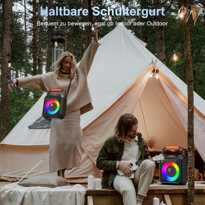 Караоке машина JYX з 2 бездротовими мікрофонами, портативна Bluetooth колонка з RGB-підсвіткою, караоке система для дому, вечірки, PA-система для дорослих, Partybox чорного кольору