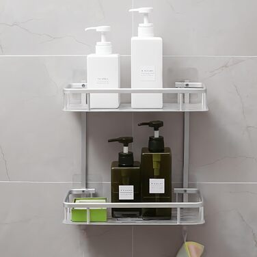 Hawsam Badregal Caddy, Aluminum Shower Caddy with 2 Tiers, Adhesive Storage Basket for Shampoo, etc., No Drilling Required, HA170103BS-01-UKFBA