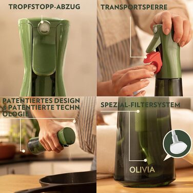 Спрей для олії FLAIROSOL Olivia 200 мл, скляний диспенсер для олії з дозуванням, зелений - для кухні, салатів, грилю, випічки