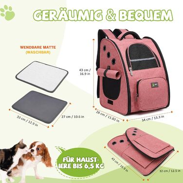 Рюкзак для собак і котів ALLSOPETS - зручний та дихаючий, з безпечним гачком. Ідеально для подорожей, прогулянок та перевезення цуценят. Рожевий колір.