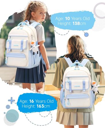 Шкільний рюкзак для дівчинки 2 в 1, рюкзак для підлітків 3-7 класів, шкільний набір з сумкою через плече, блакитний