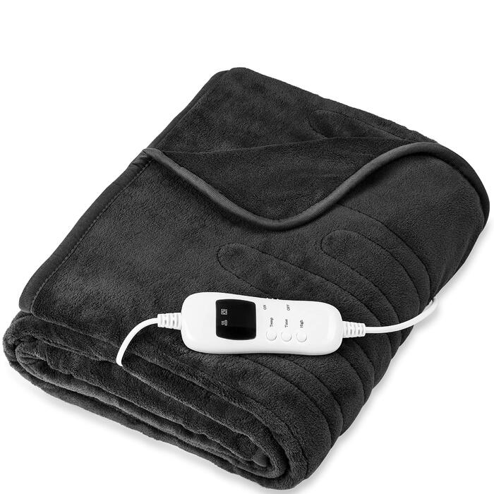Електрична гріюча ковдра Sinnlein® з плюшу 160 x 120 см | з таймером, 9 температурних режимів, автовимкнення, цифрова панель керування, прання до 40°C, антрацит