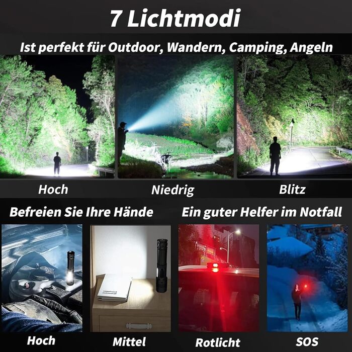 Ліхтар тактичний LED Cinlinso 1000000 Люмен, USB-C, 7 режимів, Zoom, IPX6, для кемпінгу та надзвичайних ситуацій