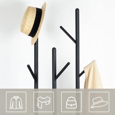 HOOBRO Coat Rack, Freestanding Clothes Rack, Tree-Shaped Wardrobe with 8 Hooks, 2 Round Shelves, for Clothing, Hat, Bag, Living Room, Bedroom, Office Dark Brown-Black EBF33YM01G1