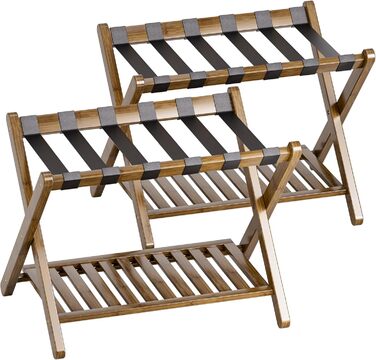 SMIBUY Luggage Rack, 2-Piece Set, Folding Bamboo Suitcase Stand with Shelf for Guest Room, Bedroom, Hotel, Heavy-Duty (Walnut)