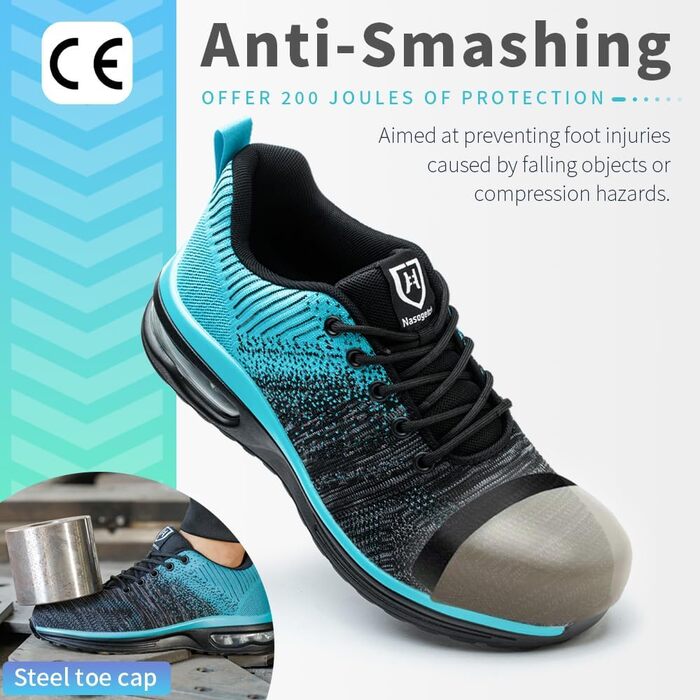 Зварювальні черевики Nasogetch: захисні черевики для жінок та чоловіків, сталевий капак, спортивні, дихаючі (42 EU, блакитний)