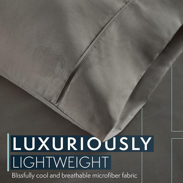 Комплект постільної білизни Hotel Luxus Platinum Collection 1800 Series - Глибокі кишені, стійка до вицвітання та зминання (Темно-синій) - Розмір Queen, Сірий