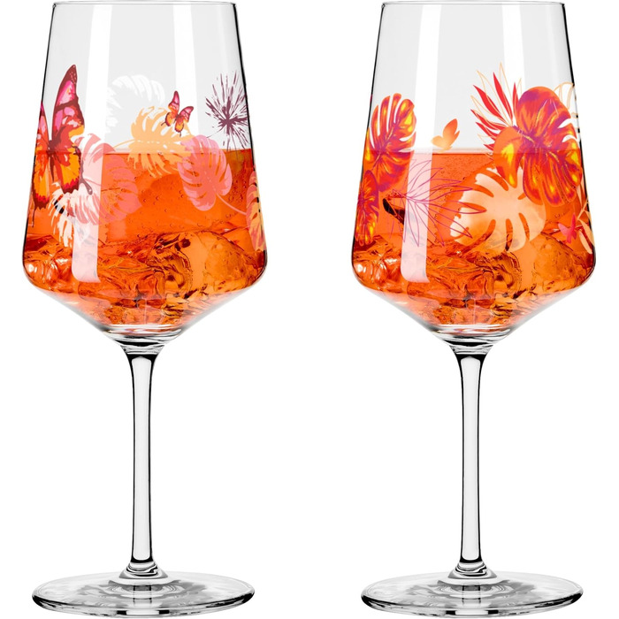 RITZENHOFF 2849001 Aperitif Glasses 500 ml - Set of 2 - Sommerrausch Series - Butterfly Motif - Made in Germany, Orange, Red