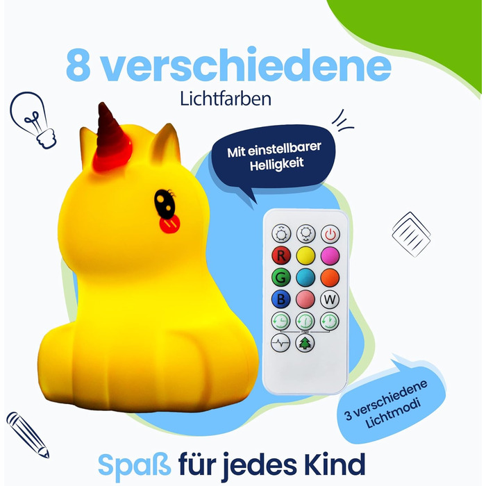 Unicorn Night Light Large – Rechargeable Night Lamp with Tap Function & Remote Control – for Babies and Children – Baby Lamp & Kids Lamp – for Nursery, Children's Room & as a Children's Toy