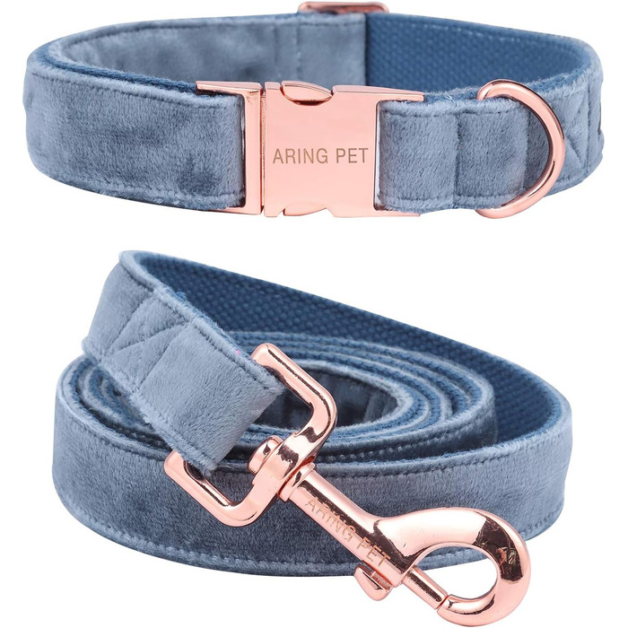Набір повідка та нашийника для собак Aring Pet, оксамитовий нашийник та повідок, регульований нашийник для маленьких, середніх та великих собак, блакитний