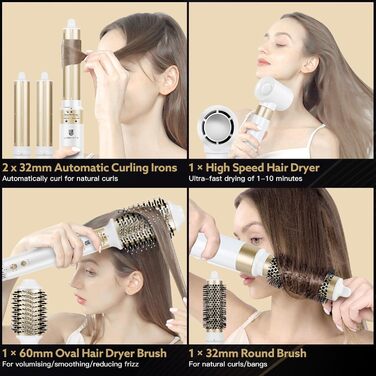 Webeauty Airstyler 6-в-1: Фен-щітка, плойка для локонів, іонізація 500 млн, 220-240V