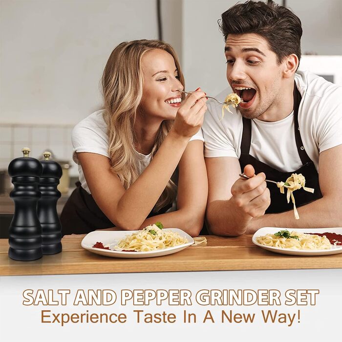 Набір з 2 мельниць для солі та перцю (чорний + білий) - ручні, дерев'яні, для солі, перцю, чилі
