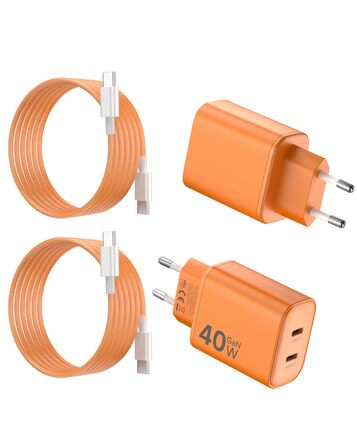 Зарядний пристрій USB-C 40W 2Port для iPhone 17 Pro Max/Pro/15 Plus, iPad Pro/Air, кабель 2м Orange