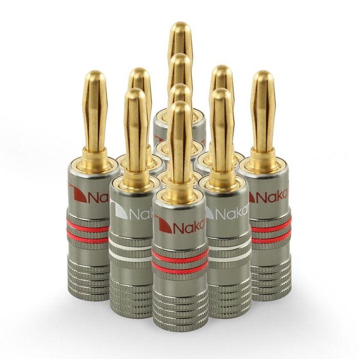 Бананові роз'єми Nakamichi Ultimate Series 24K позолочені берилієво-мідні конектори для акустичних кабелів 12-18 AWG, 4 мм, для HiFi колонок та підсилювачів, 10 шт (5 пар)