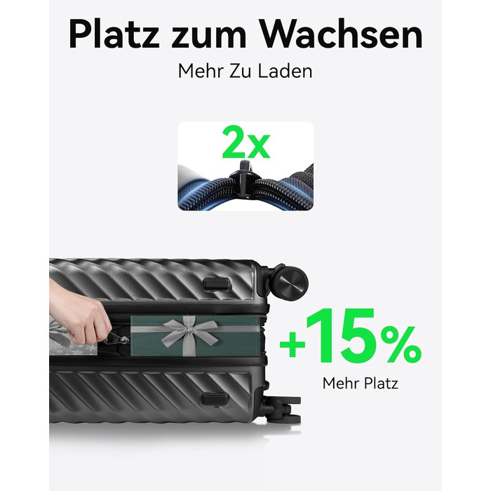 LUGGEX Carry-on Suitcase Hard Shell with Wheels - Expandable to 38L - Robust Polycarbonate for Stress-Free Travel (Black, 55*35*23CM)