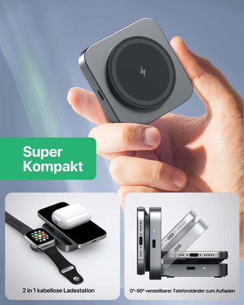 Бездротова зарядка MagSafe для Apple Watch та iPhone (сірий колір), сумісна з iPhone 16 15 14 13 12, iWatch Series, AirPods Pro 3 2