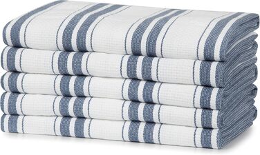 Sticky Toffee Striped Dishcloths 100% Cotton | 5-Piece Set | 50 x 70 cm | Blue Stripes | Absorbent Restaurant Bar Glass Dishcloths