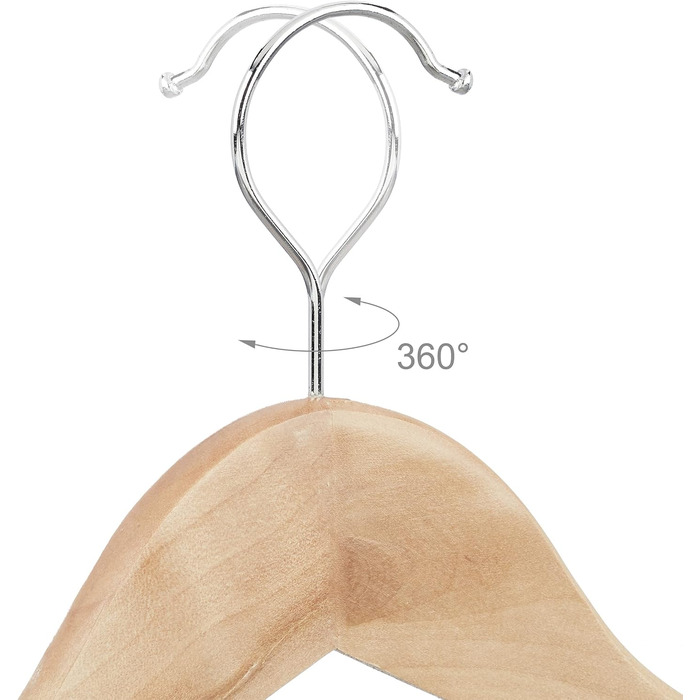 Relaxdays Clothes Hanger Set, 12 Wooden Pant Hangers, Wardrobe Hangers, 360° Swivel Hooks, WxH: 22.5x44.5cm, natural/silver