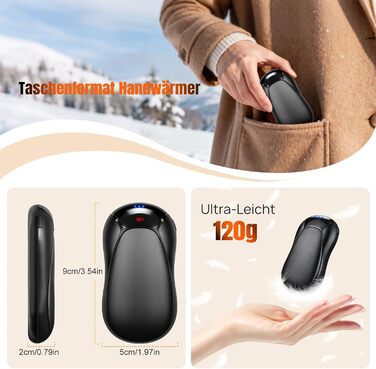 Електричний грієчка для рук, багаторазовий, 6000mAh, 2 шт., 3 режими, швидкий нагрів, до 55°C, портативний, з магнітною зарядкою, подарунок для кемпінгу та активного відпочинку