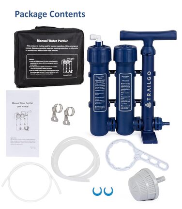 Trailgo Pro Water Purifier Water Treatment System for Survival - High-Volume Hand Pump Portable Water Filter for Group Camping, Backpacking, Emergency Preparedness - 3-Stage