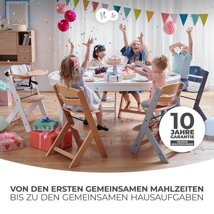 Дитяча подушка для стільчика Kinderkraft ENOCK, 2 м'які анатомічні подушки, з ременями безпеки, легке очищення, гіпоалергенний матеріал, чорна, для високого стільця (комплект: стілець + подушка, сірий)
