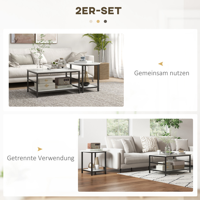 HOMCOM Set of 2 Side Tables/Coffee Tables/Accent Tables with Modern Design and Marble Look for Living Room, Bedroom, Steel